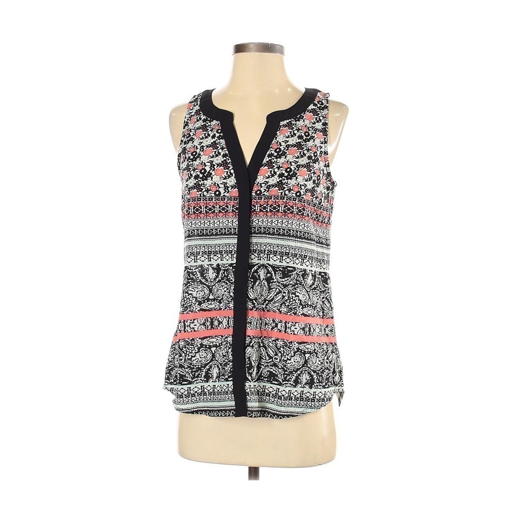 SANCTUARY Black pink floral split black sleeveless blouse S